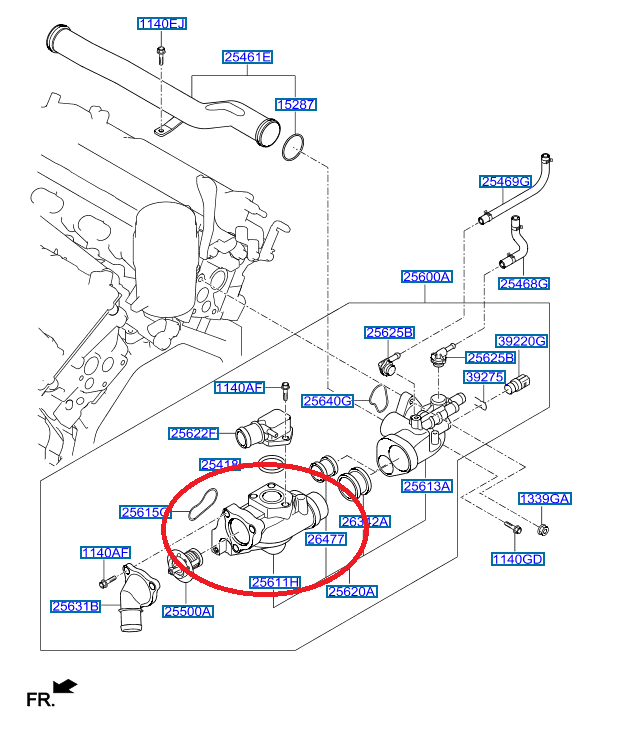 CARCAÇA DA VÁLVULA TERMOSTÁTICA ORIGINAL HYUNDAI SANTA FÉ 3.5 2009-2012