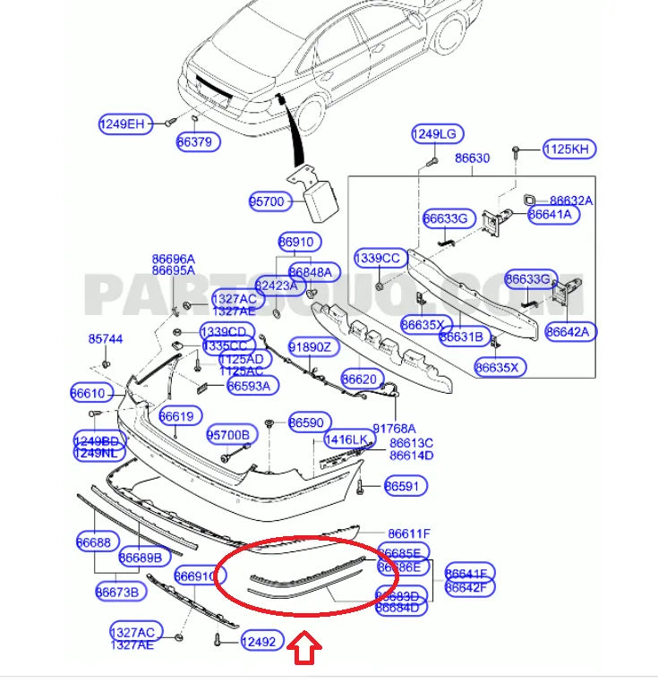Friso do Para-choque Traseiro Esquerdo Hyundai Azera 2006 a 2010 Original Mobis
