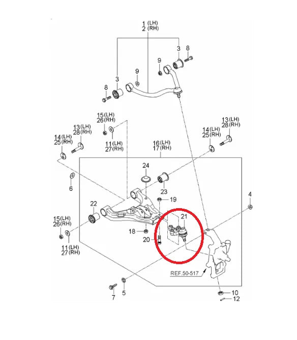 Pivô Dianteiro Inferior Kia Sorento 2003 a 2009 HS Parts